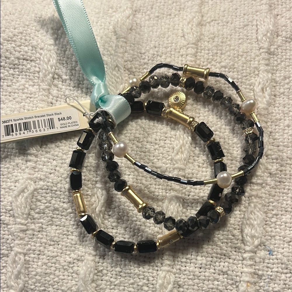 Spartina NWT 3 strand stretch bracelet set withh semi-precious stones.